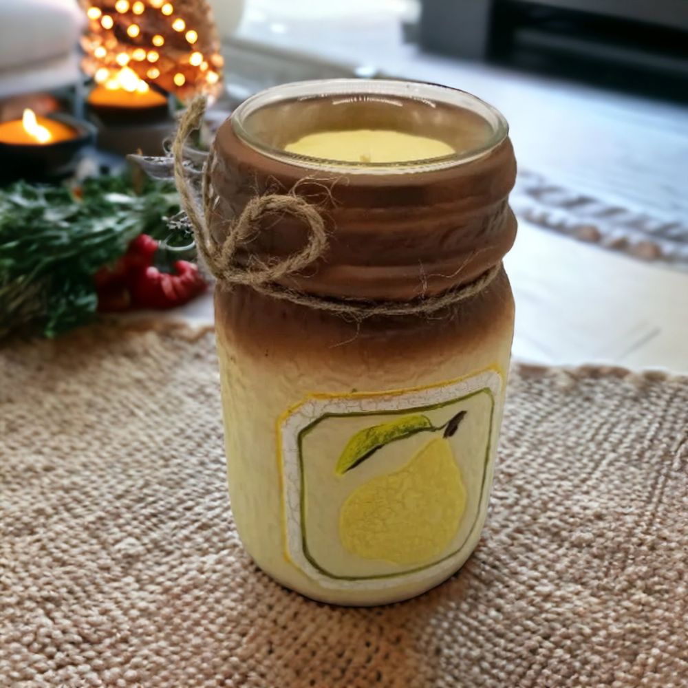 Ceramic Pear Jar Votive Candle Holder Twine Fruit Decor 2003 NIB